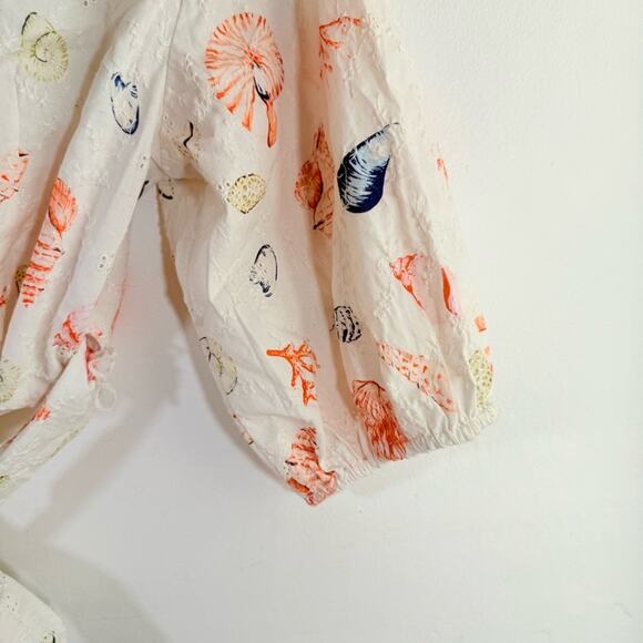 Anthropologie Maeve White Eyelet Seashell Collared Wrap V Neck Shirt Medium - Picture 14 of 16